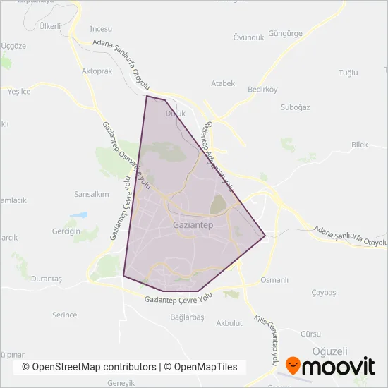 Gaziulaş (Tram) coverage area map