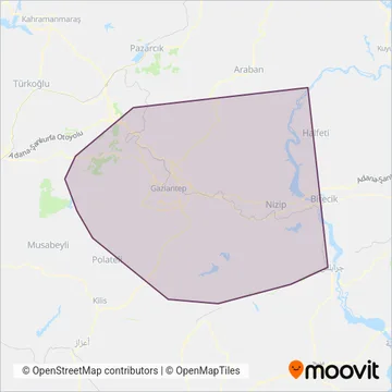 Gaziulaş (Bus) coverage area map