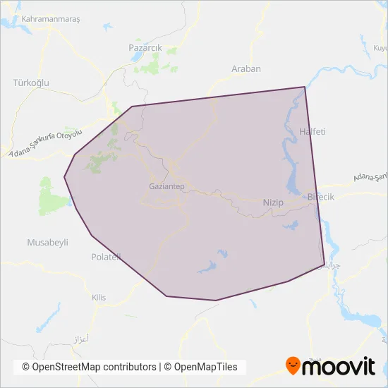 Gaziulaş (Bus) coverage area map