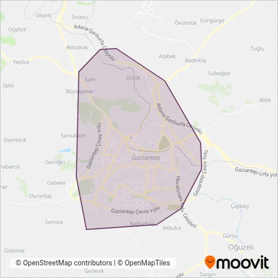 Gaziantep ÖHO coverage area map