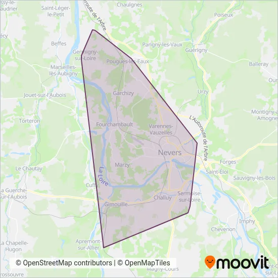 Nevers coverage area map