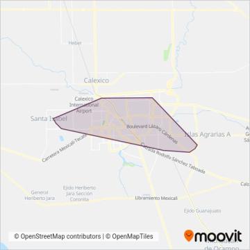 Mapa del área de cobertura de TRANSPORTES MODERNOS DE MEXICALI, S.A. DE C.V