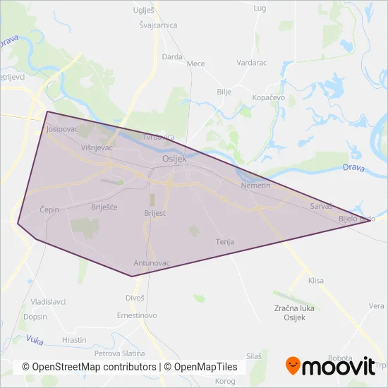 Gradski prijevoz putnika d.o.o. (Bus) coverage area map