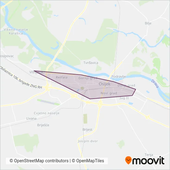 Gradski prijevoz putnika d.o.o. (Tram) coverage area map