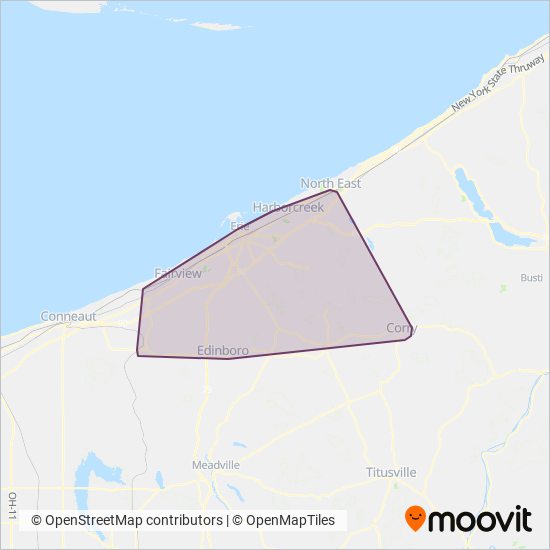 The e / Erie Metropolitan Transit Authority coverage area map