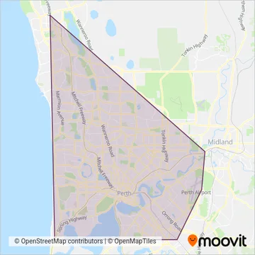 Transperth Rail coverage area map