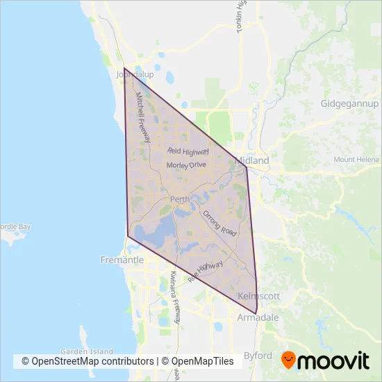 Transperth Rail coverage area map