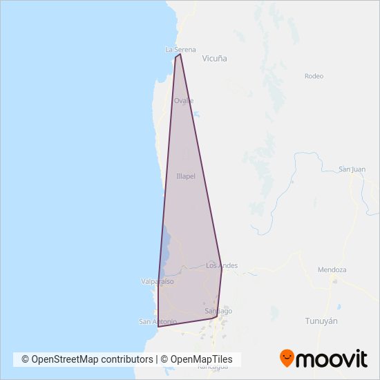 Mapa del área de cobertura de FlixBus-cl