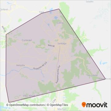 Mapa del área de cobertura de Bus Rural