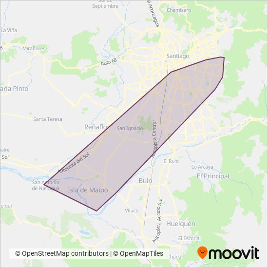 Mapa del área de cobertura de Bus Vecinal