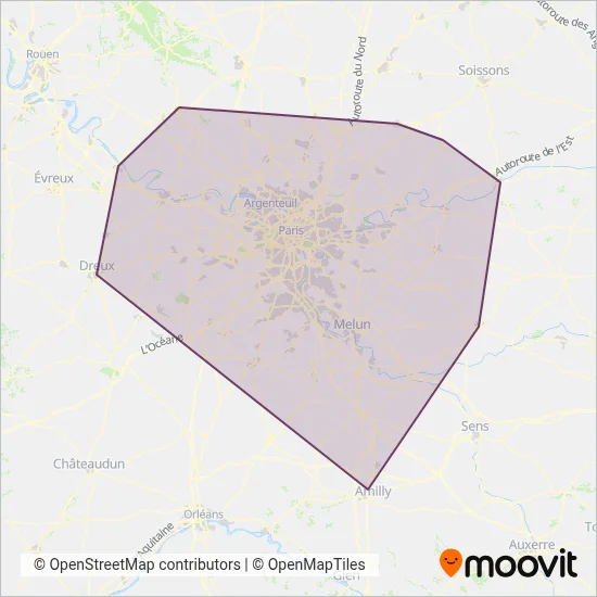 Carte de la zone de couverture de Train