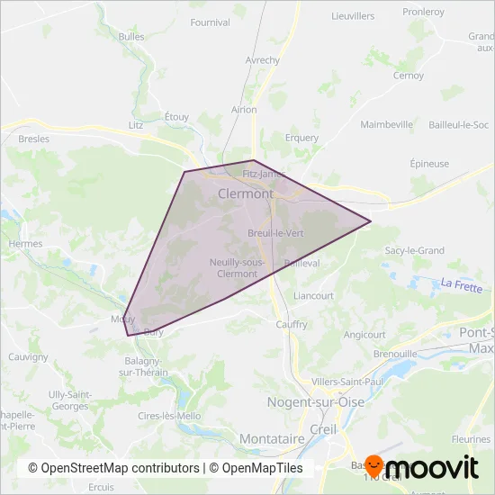 Carte de la zone de couverture de Le Bus - C.C. du Clermontois