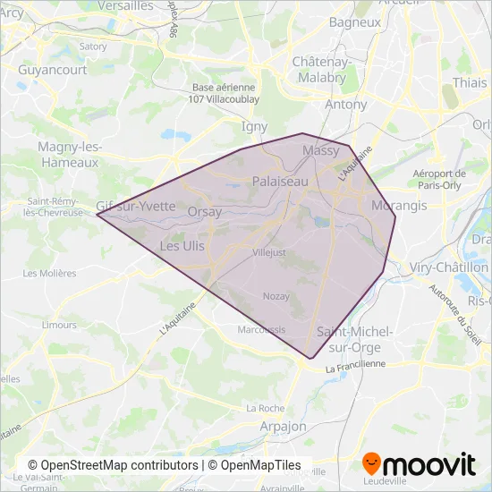 Paris-Saclay Mobilités coverage area map
