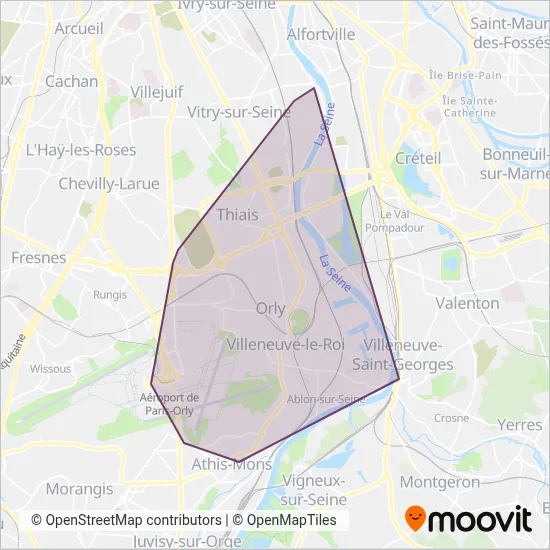 Carte de la zone de couverture de Seine Grand Orly