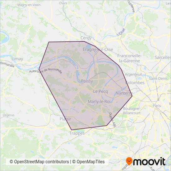 Mapa del área de cobertura de Poissy - Les Mureaux
