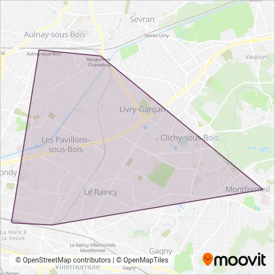 Carte de la zone de couverture de Tramway Bus de remplacement