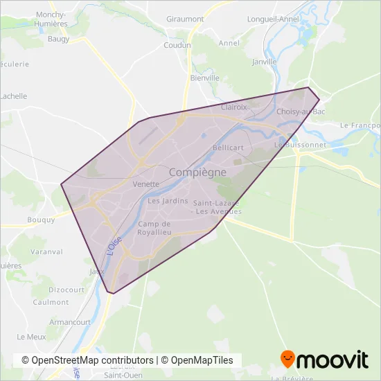 Carte de la zone de couverture de TIC Urbain - AR de Compiègne