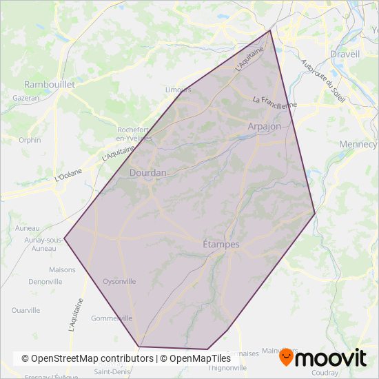 Mapa del área de cobertura de Essonne Sud Ouest