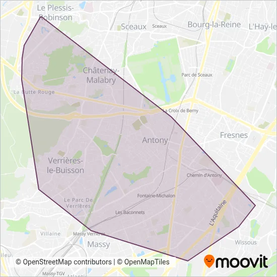 Carte de la zone de couverture de Bièvre (Bus)
