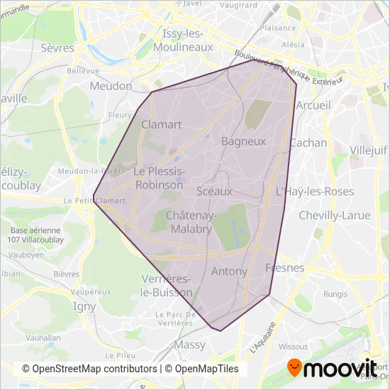 Mapa del área de cobertura de Vallée Sud Grand Paris