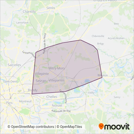 Carte de la zone de couverture de Roissy Est