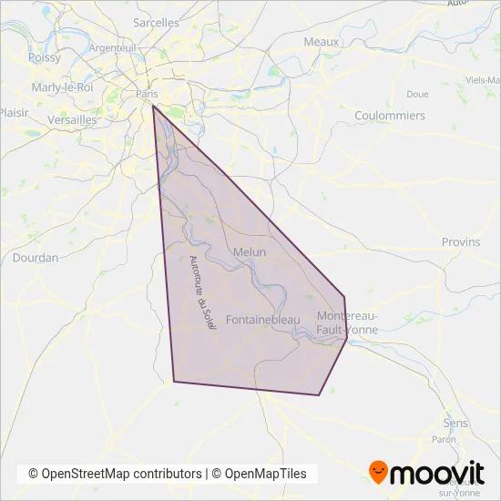 Carte de la zone de couverture de Fontainebleau - Moret