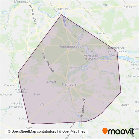 Mapa del área de cobertura de Vallée du Loing - Nemours