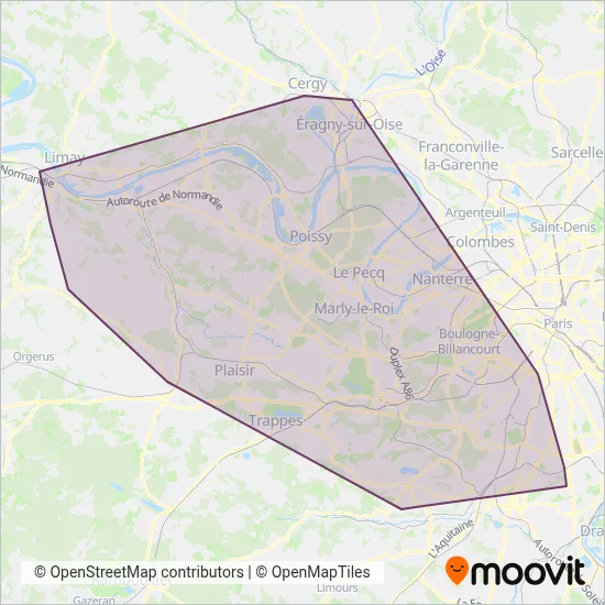 Lignes Île-de-France Ouest coverage area map
