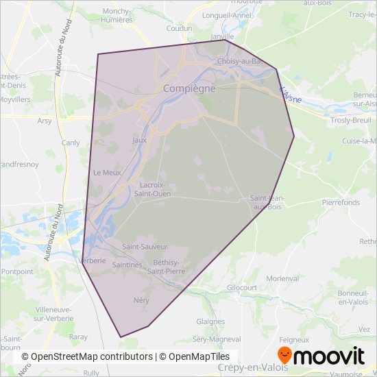 Mapa del área de cobertura de TIC Interurbain - AR de Compiègne
