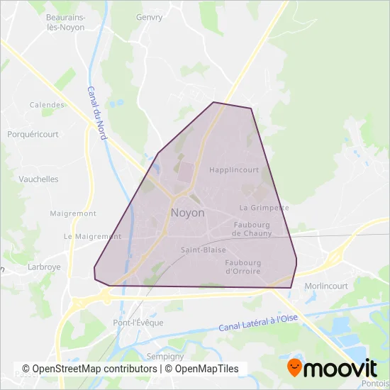 Mapa del área de cobertura de Lib'Bus - C.C. du Pays Noyonnais