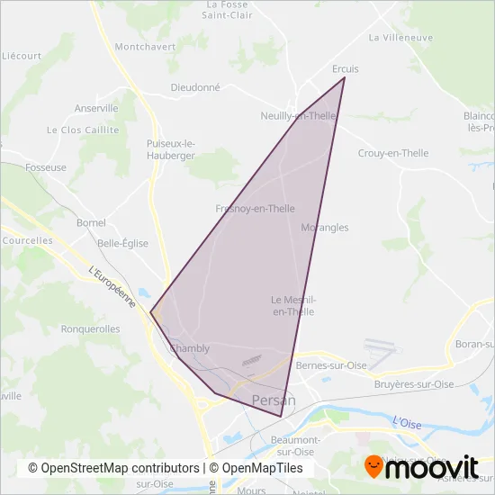 Carte de la zone de couverture de Pass'Thelle Bus - C.C. Thelloise