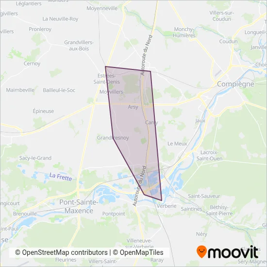 Carte de la zone de couverture de HOPLÀ - C.C. de la Plaine d'Estrées