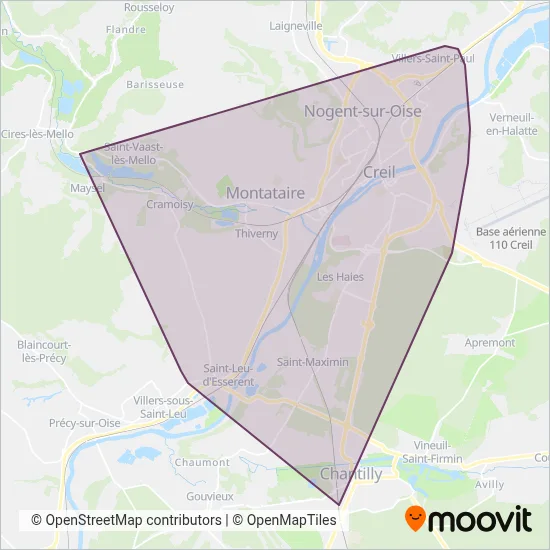 Carte de la zone de couverture de AXO - Agglo Creil Sud Oise