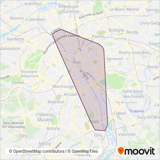 Origami / Paris Seine Mobilités coverage area map