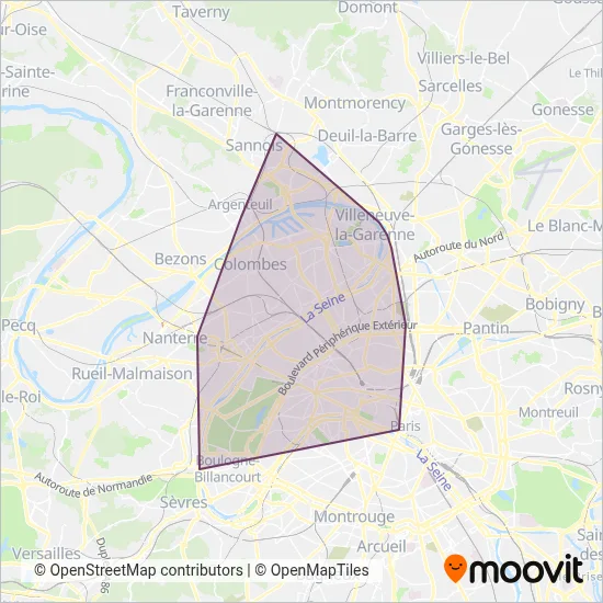 Carte de la zone de couverture de Boucles Nord de Seine