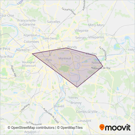 Carte de la zone de couverture de Bord de Marne