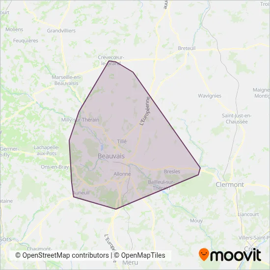 Corolis C.A. du Beauvaisis - Interurbain coverage area map