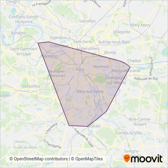 Carte de la zone de couverture de Seine Orly