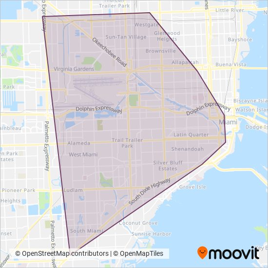 Mapa del área de cobertura de Miami-Dade Transit