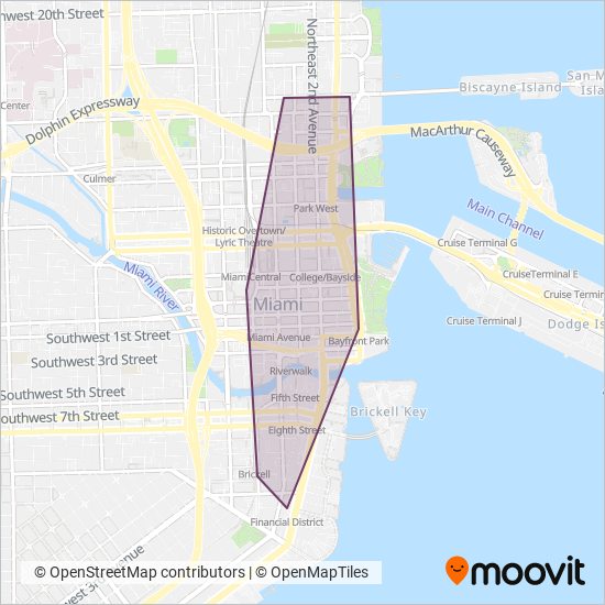 Mapa del área de cobertura de Miami-Dade Transit