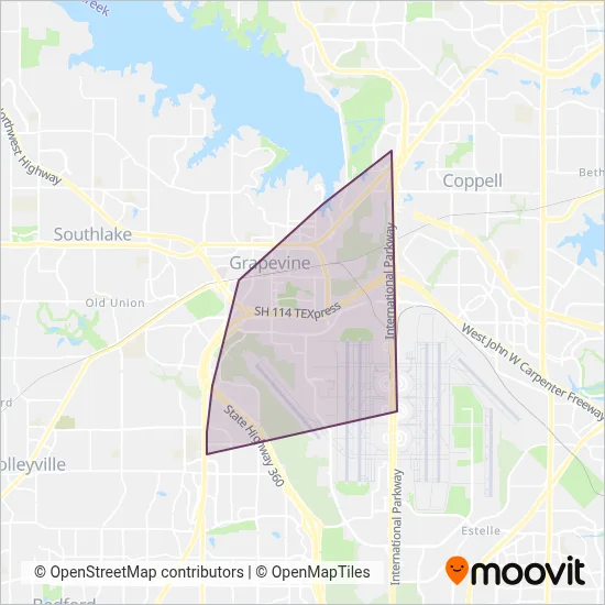 Grapevine Visitors Shuttle coverage area map