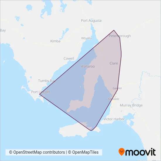 Mapa del área de cobertura de Peninsula Coaches