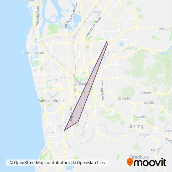 Mapa del área de cobertura de Adelaide Metro (Industrial Service - Torrens Transit)