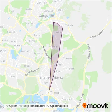 Mapa del área de cobertura de Canberra Metro Operations