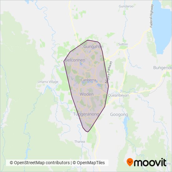 Transport Canberra coverage area map