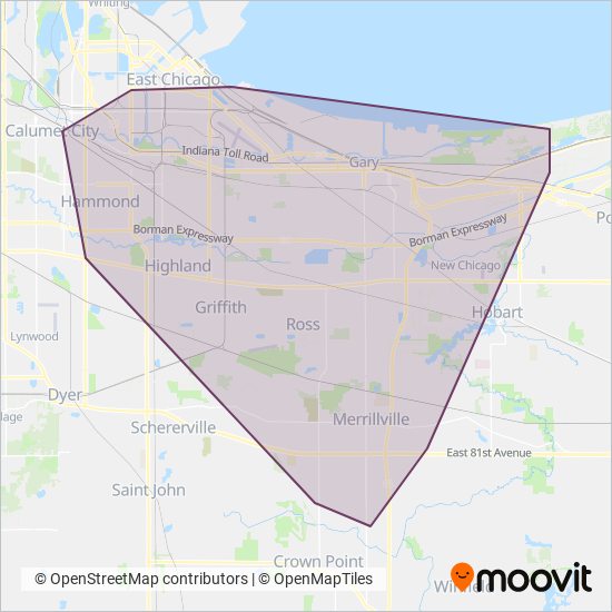 Gary Public Transit coverage area map