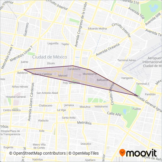 RTP - Rutas de apoyo L1 (Metro) coverage area map