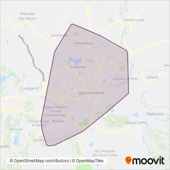 Mapa da área de cobertura da BHTrans - Empresa de Transportes de Belo Horizonte S/A