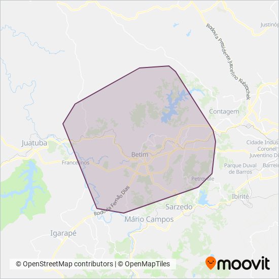 Viação Santa Edwiges | Linhas Transbetim coverage area map