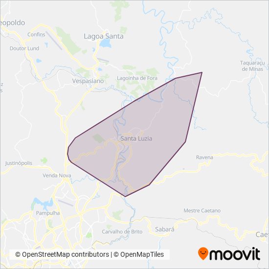 Mapa da área de cobertura da RODAP | Municipais Santa Luzia